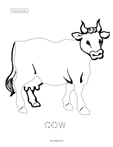 Trace And Color A Cow Worksheet For Pre K Kindergarten Lesson Planet