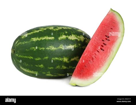 Delicious Whole And Cut Watermelons Isolated On White Stock Photo Alamy