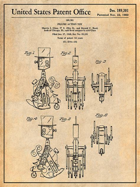 1960 Mr Machine Mechanical Toy Robot Ideal Toys Patent Print Antique