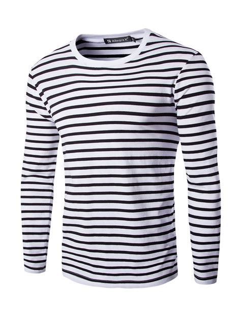 Black And White Striped Long Sleeve T Shirt Mens Black And White