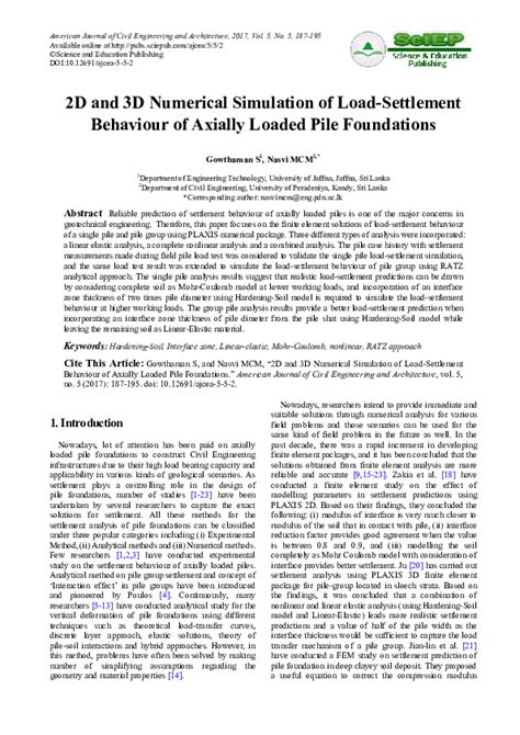 Pdf 2d And 3d Numerical Simulation Of Load Settlement Behaviour Of