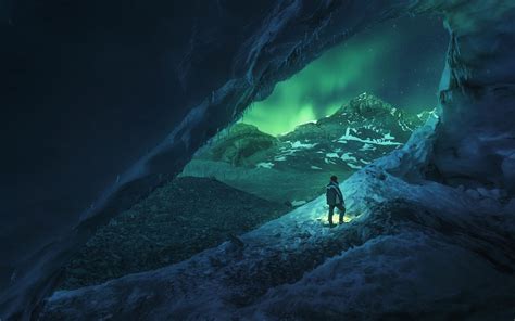 Athabasca Ice Caves With Northern Light 배경 화면 루루네 가족 이야기