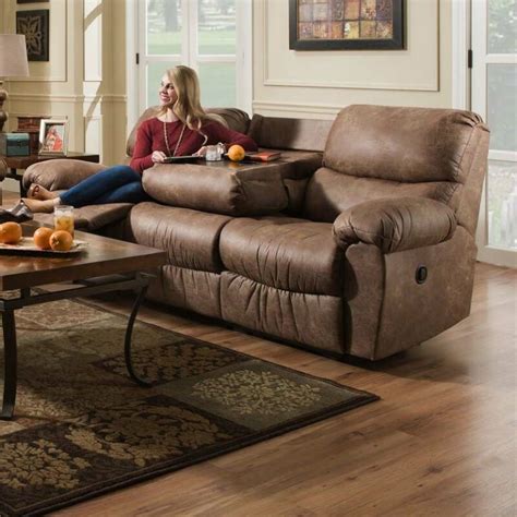 Leather Reclining Sofa With Built In Table 3 Seater Recliner Couch Soft