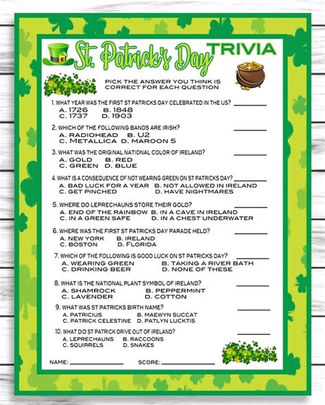 Printable St Patrick S Day Trivia Questions And Answers