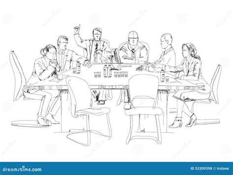Silhouettes Of Successful Business People Working On Meeting Sketch