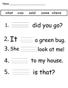 Fill in the Blank Sight Word WS (Where & Come) by Kinder Spot | TpT