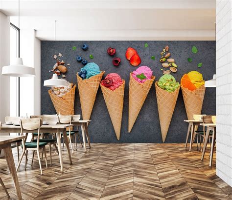 Customize Wall Mural Juice Bar Design Ice Cream Shop Coffee Shop Design