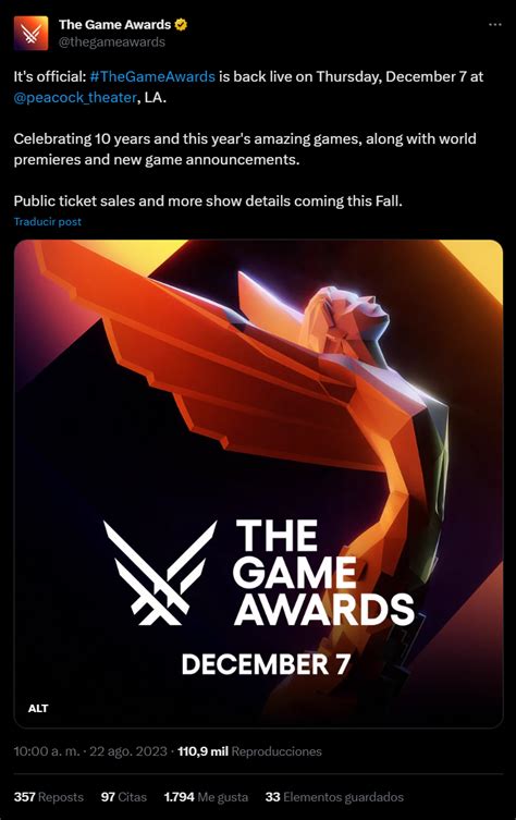 The Game Awards 2023 Ya Tiene Fecha La Entrega De Premios Del Gaming