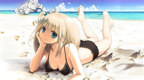 Wallpaper Anime Girls Barefoot Beach Original Characters Hair Bikini Mythology Swimwear