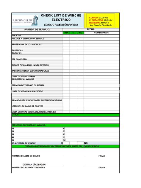 Checklist Verificación Electrico