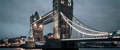 Download Wallpaper 2560x1080 London Tower Bridge Night City Dual