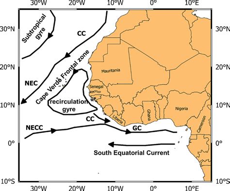 Distribution Of Ocean Currents In The West Africa Region Showing The