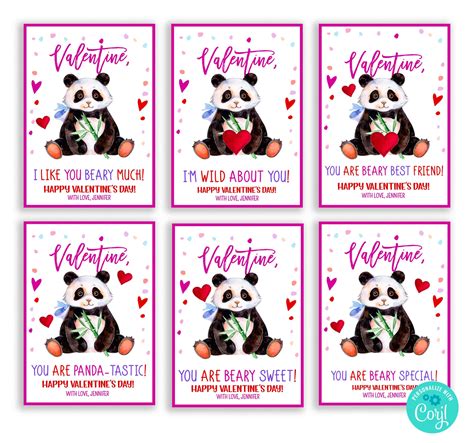 Panda Valentines Day Cards Instant Download Cards For Class Etsy