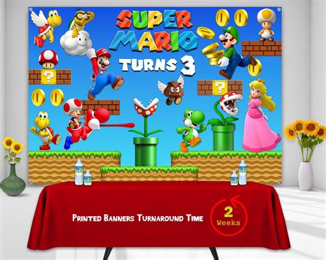 Super Mario Banner, Super Mario Backdrop, Super Mario Birthday, Super Mario Personalized Banner 