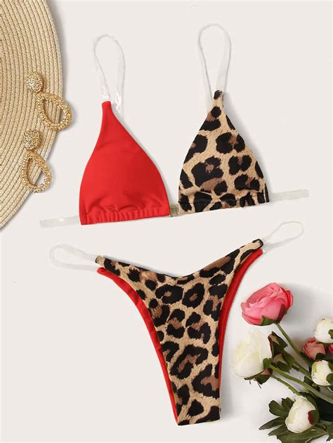 Leopard Triangle Thong Bikini Swimsuit