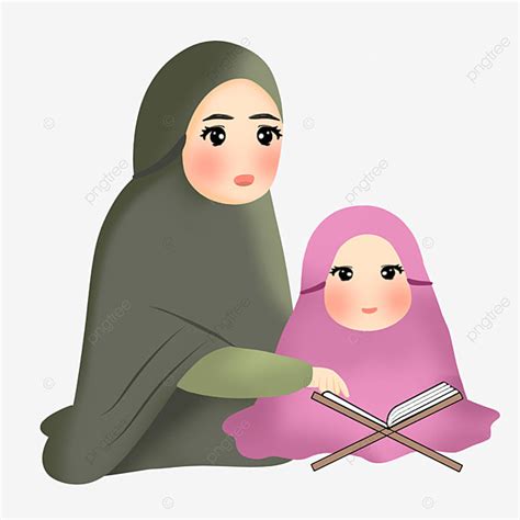 Anak Perempuan Mengaji Membaca Al Quran Bersama Ibuイラスト画像とpsdフリー素材透過の無料