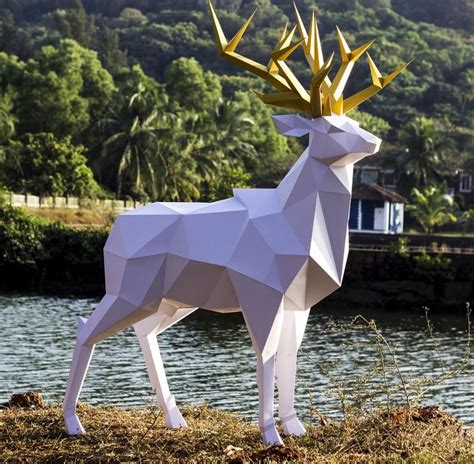 Papercraft 3d Deer Pepakura Pdf Template Low Poly Paper Sculpture Diy