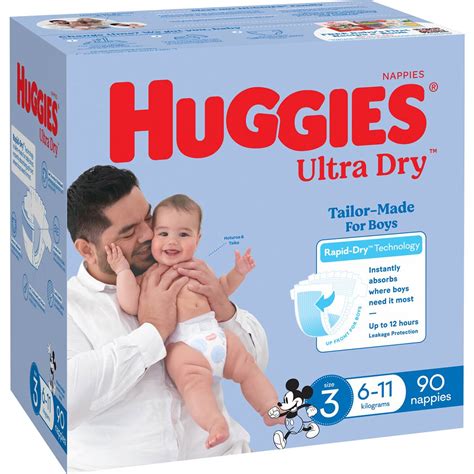Huggies Ultra Dry Nappies Boys Size 3 6 11kg 90 Pack Woolworths