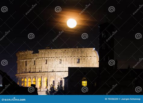 Full Moon Over The Coliseum Stock Photo Image Of Illumination