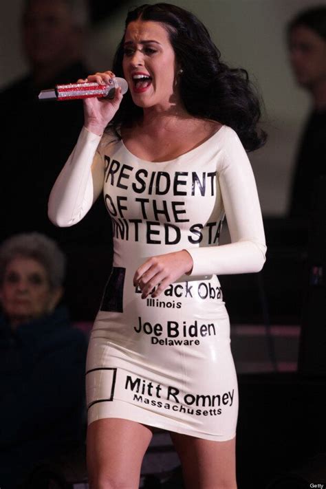 Thats One Vote In The Bag Katy Perry Wears Latex Ballot Dress For