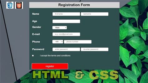 How To Create A Registration Form Using Html And Css Youtube