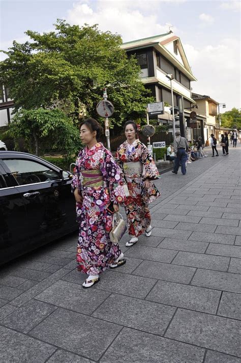 Kyoto 13th May Girls In Kimono Walking In Gion Or Geisha District From Kyoto City In Japan