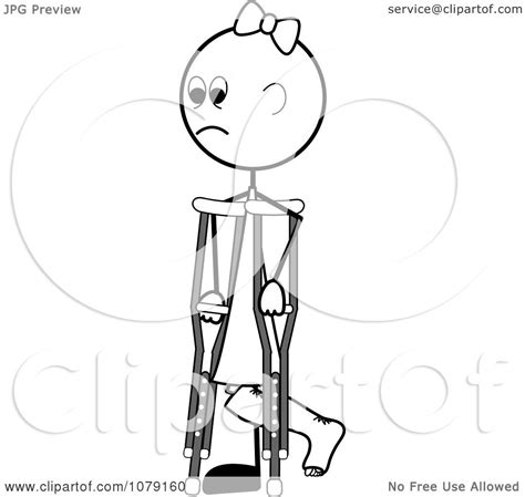 Clipart Black And White Stick Girl Using Crutches