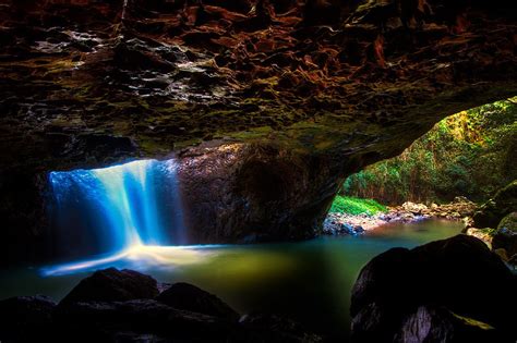 Cavern Glow Underground World Wonders Of The World Waterfall
