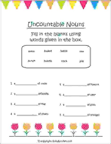 Countable And Uncountable Nouns Worksheet For Class 3 Easy Worksheet