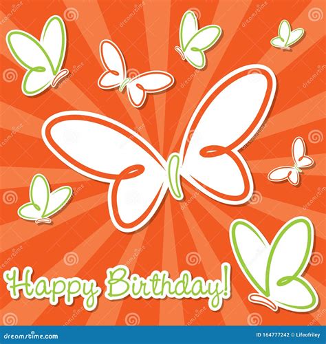 Happy Birthday Butterfly Card Stock Vector Illustration Of Green