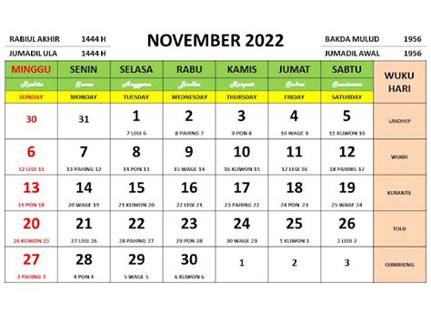 Kalender Bulan November 2022 Dan Hari Peringatannya