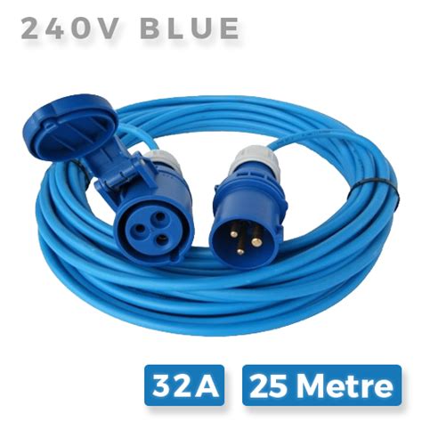 240v Blue Extension Lead 32a X 25m Made With 25mm Arctic Flex Cable