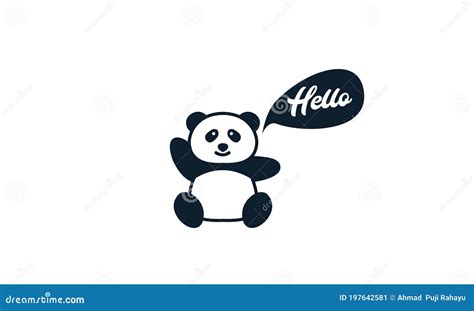 Illustration Cute Cartoon Panda Waving Hand Smile Logo Icon Vector