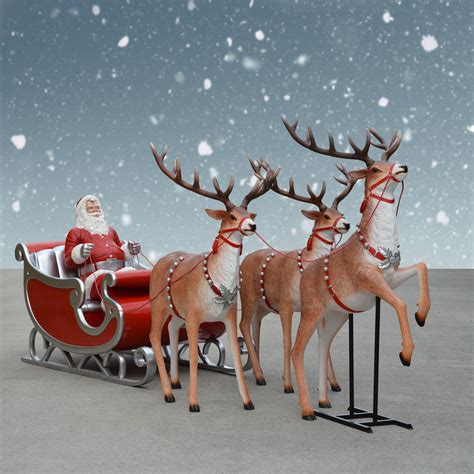 Jumbo Sleigh Santa And Three Reindeer Décor Set Display 132 In