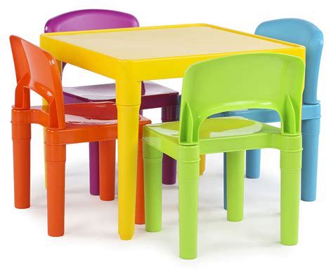 Tot Tutors Kids Plastic Table And 4 Chairs Set Vibrant Colors