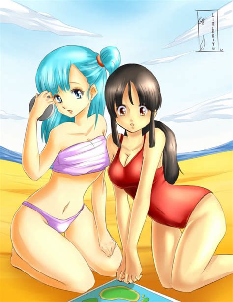 Bulma And Chichi At The Beach Dragon Ball Females Fan Art 35582409