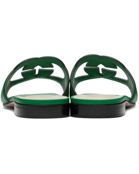 Gucci Leather Green Interlocking G Flat Sandals Lyst Uk