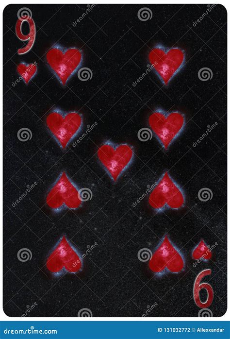 Nine Of Hearts Playing Card Abstract Background Stock Illustration
