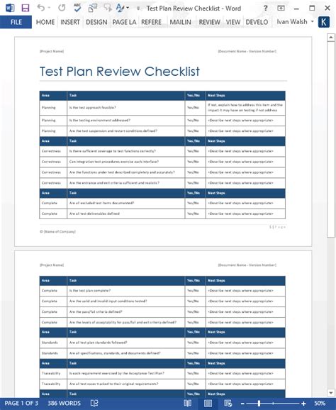 Test Plan Review Checklist Ms Word Software Testing Templates