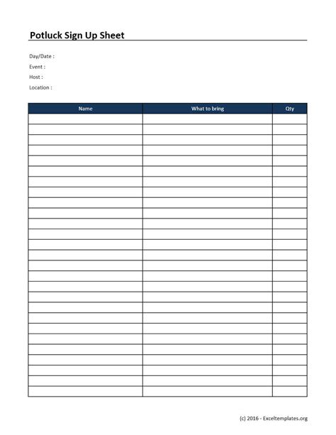 Food Sign Up Sheet Template Free Printable Templates