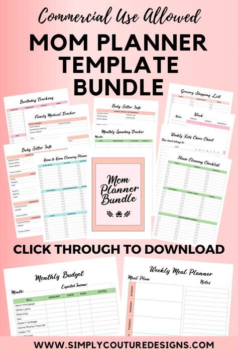 Mom Planner Template Bundle 45 Pages Commercial Use Digital
