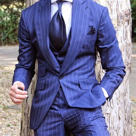 Latest Coat Pant Designs Royal Blue Vertical Stripe Custom Tuxedo