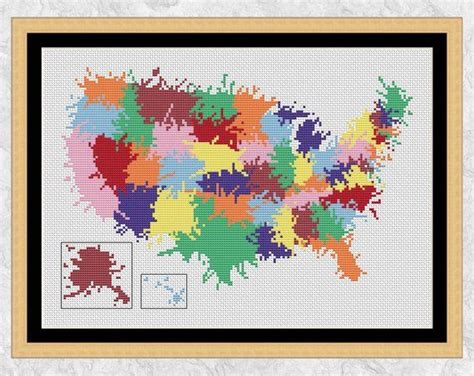A Cross Stitch Map Of The United States In Multi Colored Colors With