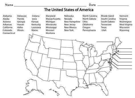 Map Of Us Worksheets