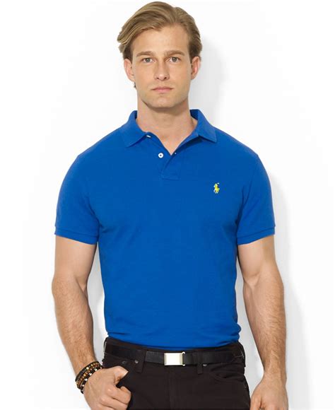 Lyst Polo Ralph Lauren Custom Fit Mesh Polo Shirt In Blue For Men