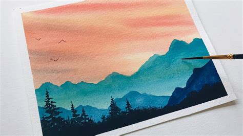 Watercolor Painting Landscape Mountains For Beginners Watercolor Art Easy Landscape Tutorial