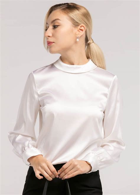 Stand Collar Long Sleeves Silk Blouse Silk Blouse Stand Collar