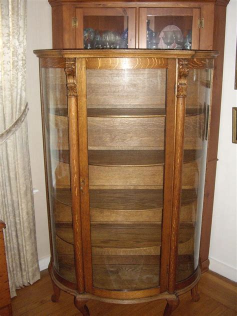 Antique Oak China Cupboard Curved Glasslions And Paw Feet Antique