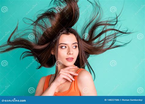close up photo amazing beautiful her she lady weekend vacation wind blow hair flight healthy