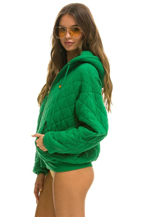 Quilted Zip Hoodie Relaxed Kelly Green Aviator Nation